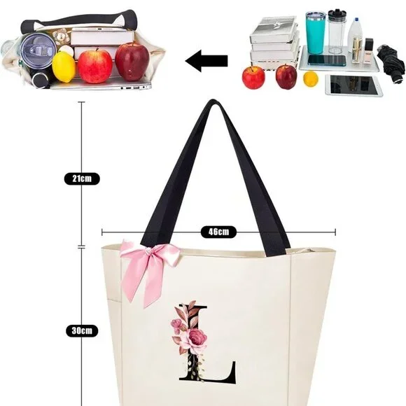 Waterproof Tote Bag Monogrammed Bridesmaid Gift Pink Floral Black Women - Picture 2 of 6